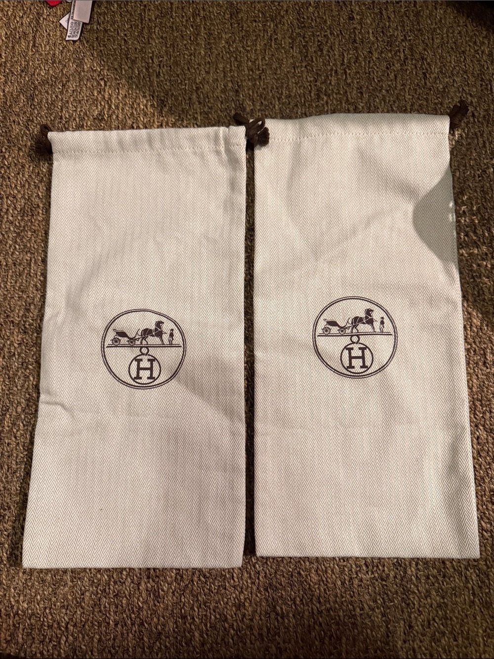 Hermès Logo Drawstring Dust Bags — Cream with Brown Logo (Pair)
